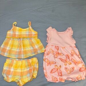 Yellow Plaid and Pink Butterfly Baby Outfits